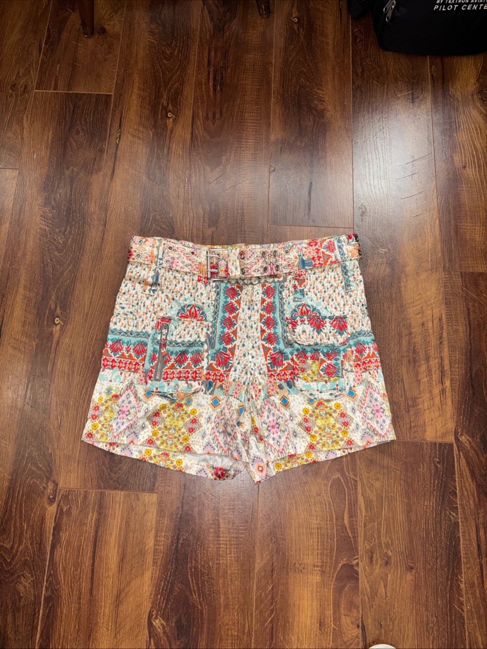 Johnny Was Mick Satin Colorful Belted Shorts Size 6